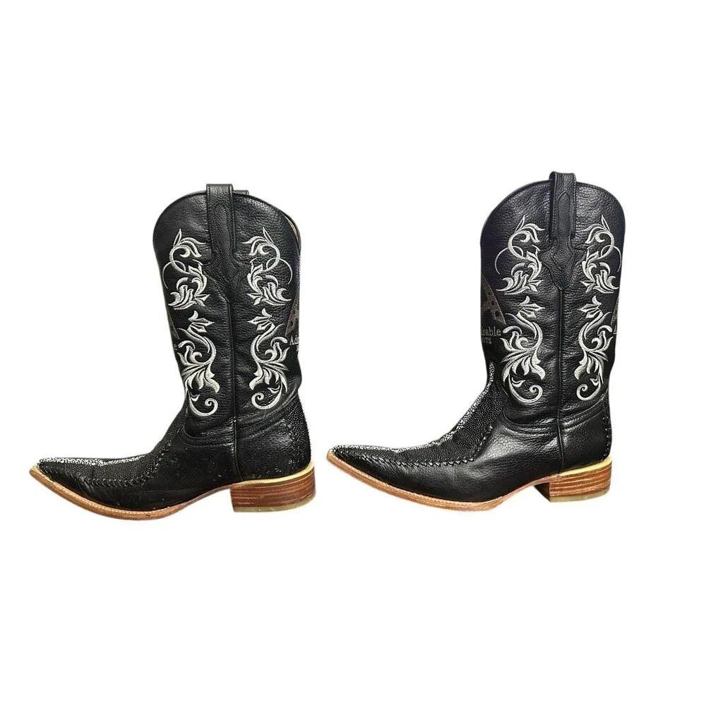 Admirable Boots Mantaray Print Leather Snip Toe Western Cowboy Matching Belt